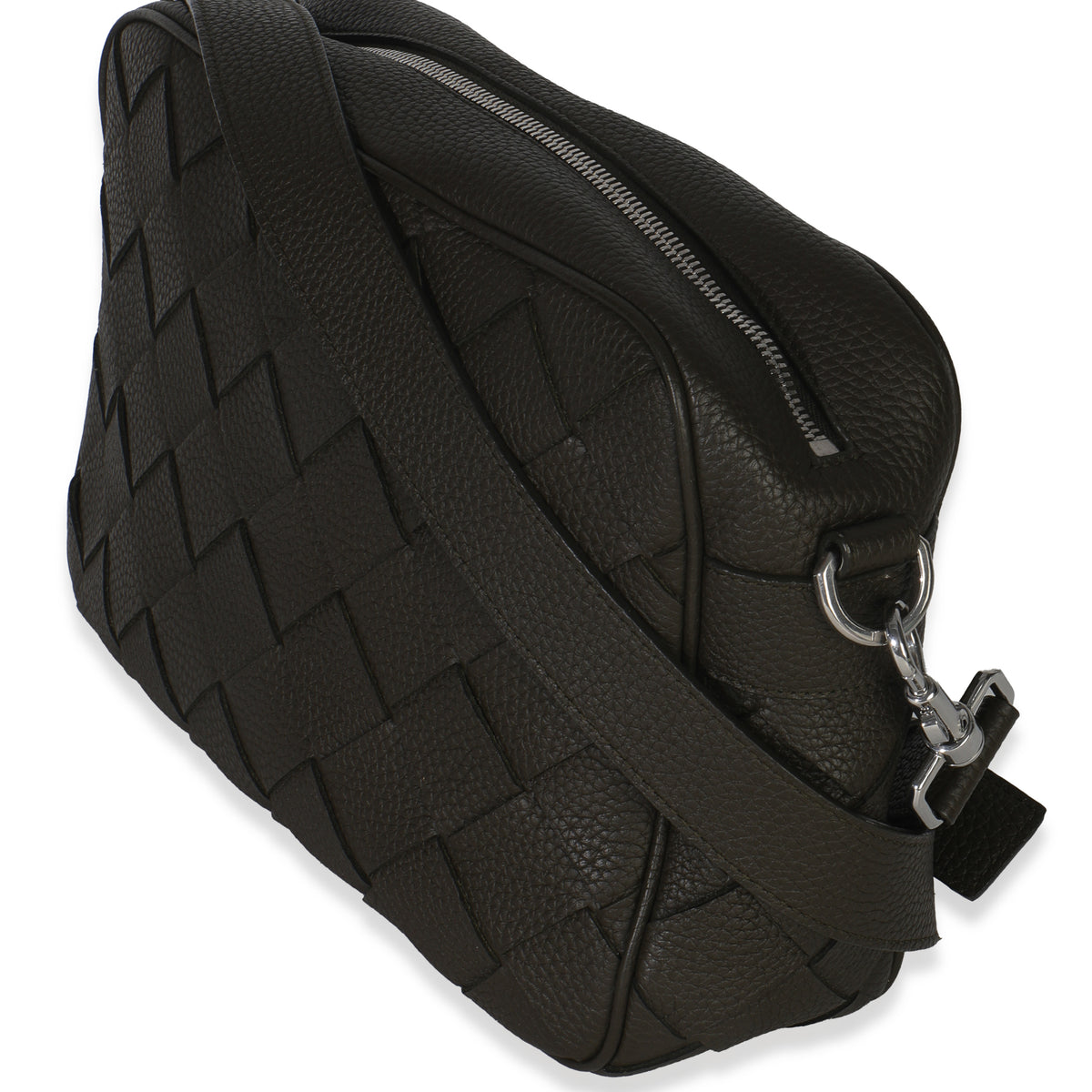 Kaki Grained Leather Medium Intrecciato Camera Bag