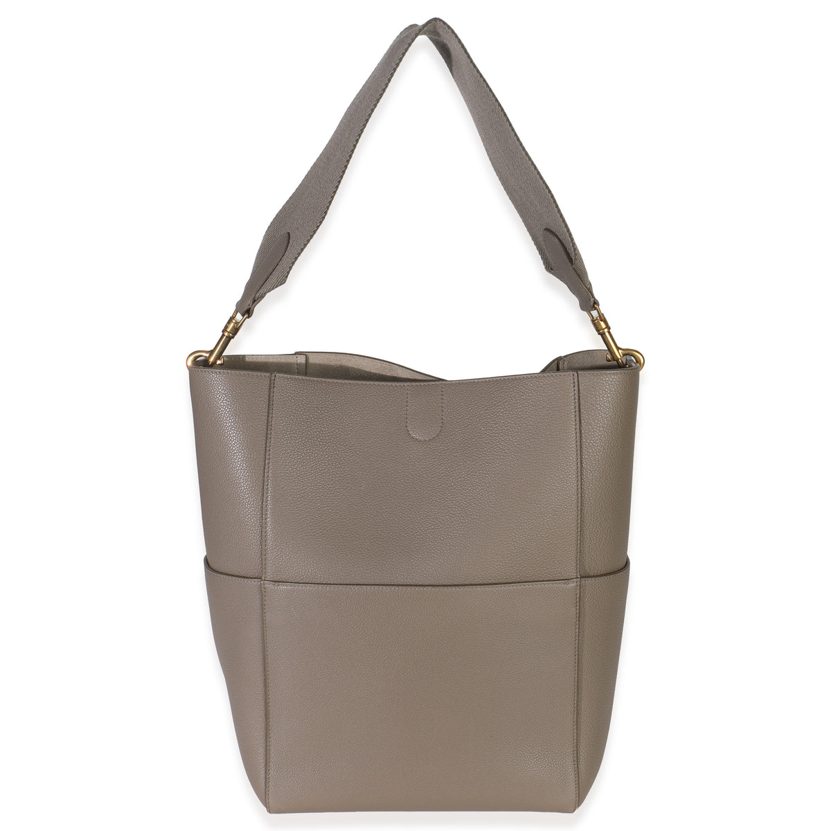Taupe Soft Grained Calfskin Medium Sangle Bucket Bag