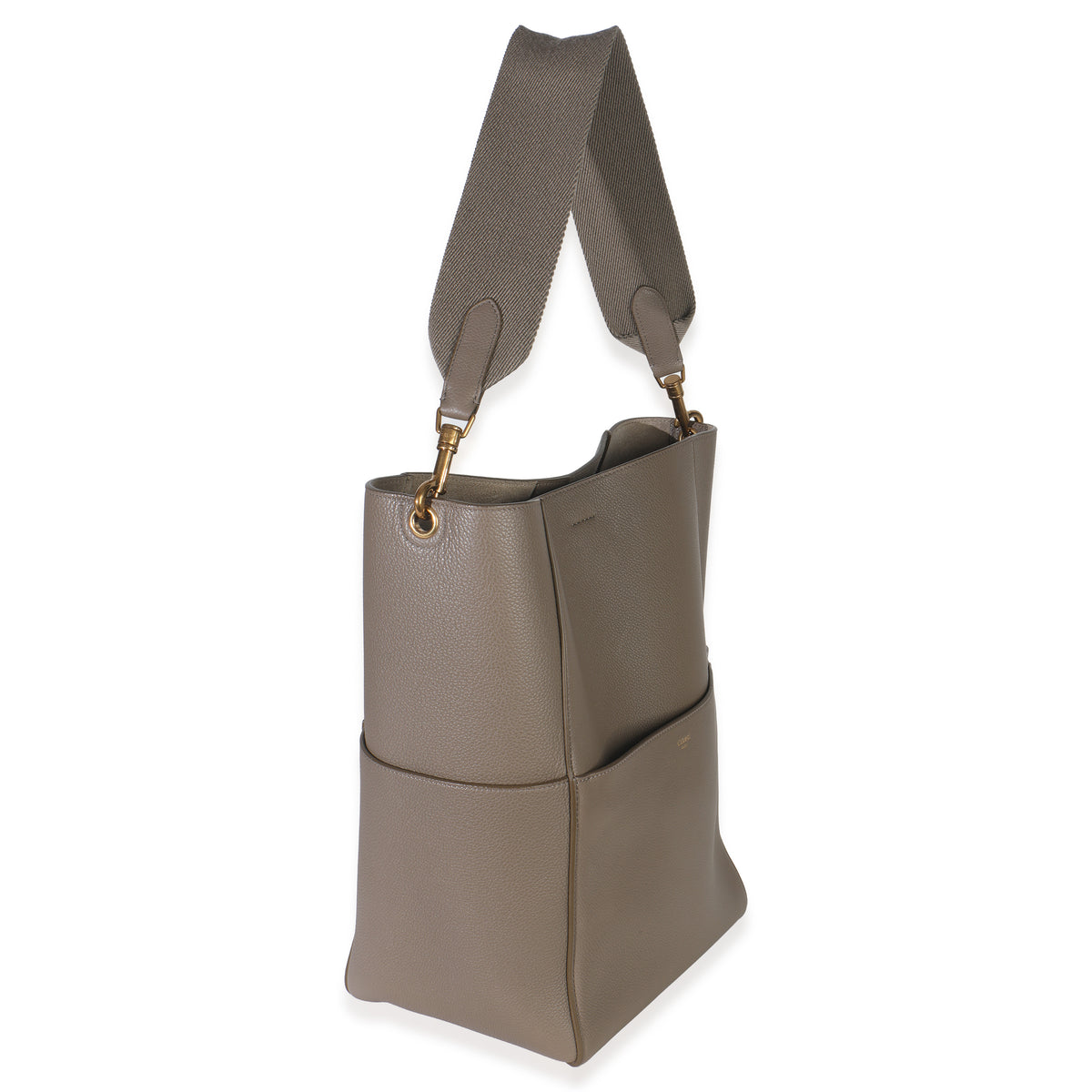 Taupe Soft Grained Calfskin Medium Sangle Bucket Bag
