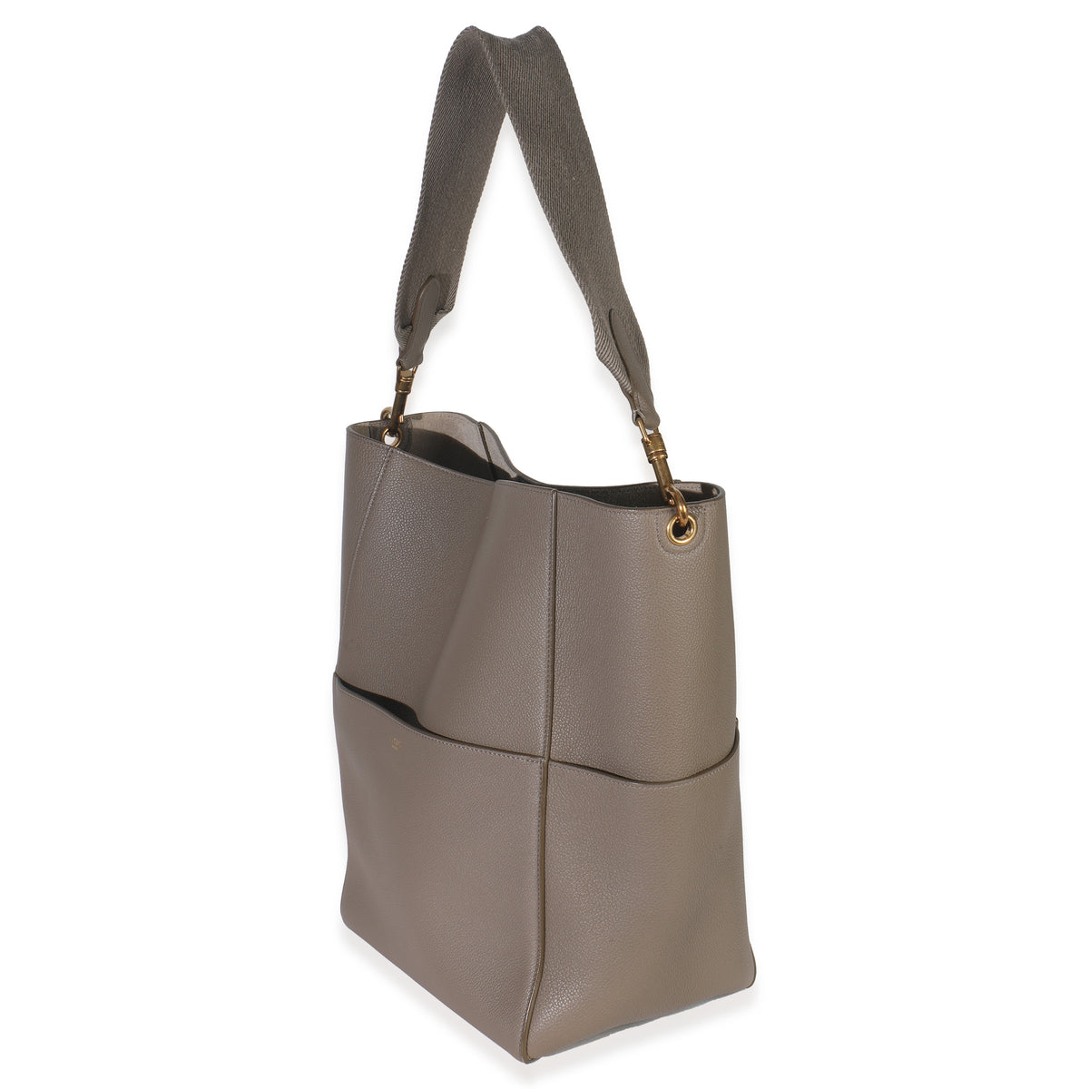 Taupe Soft Grained Calfskin Medium Sangle Bucket Bag