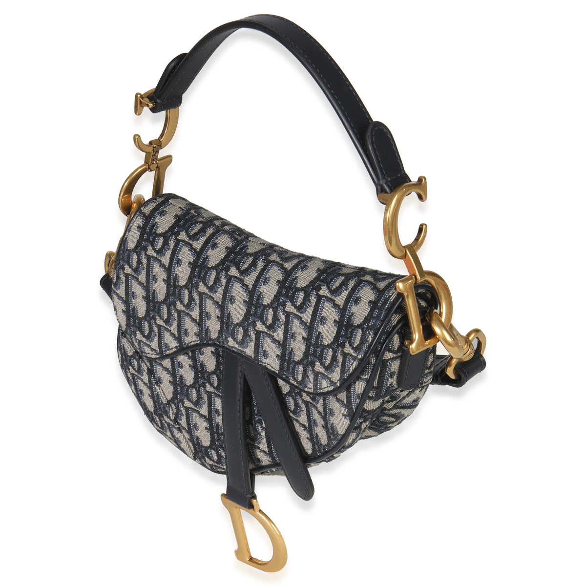 Christian Dior Blue Oblique Canvas Mini Saddle Bag Handbag sv