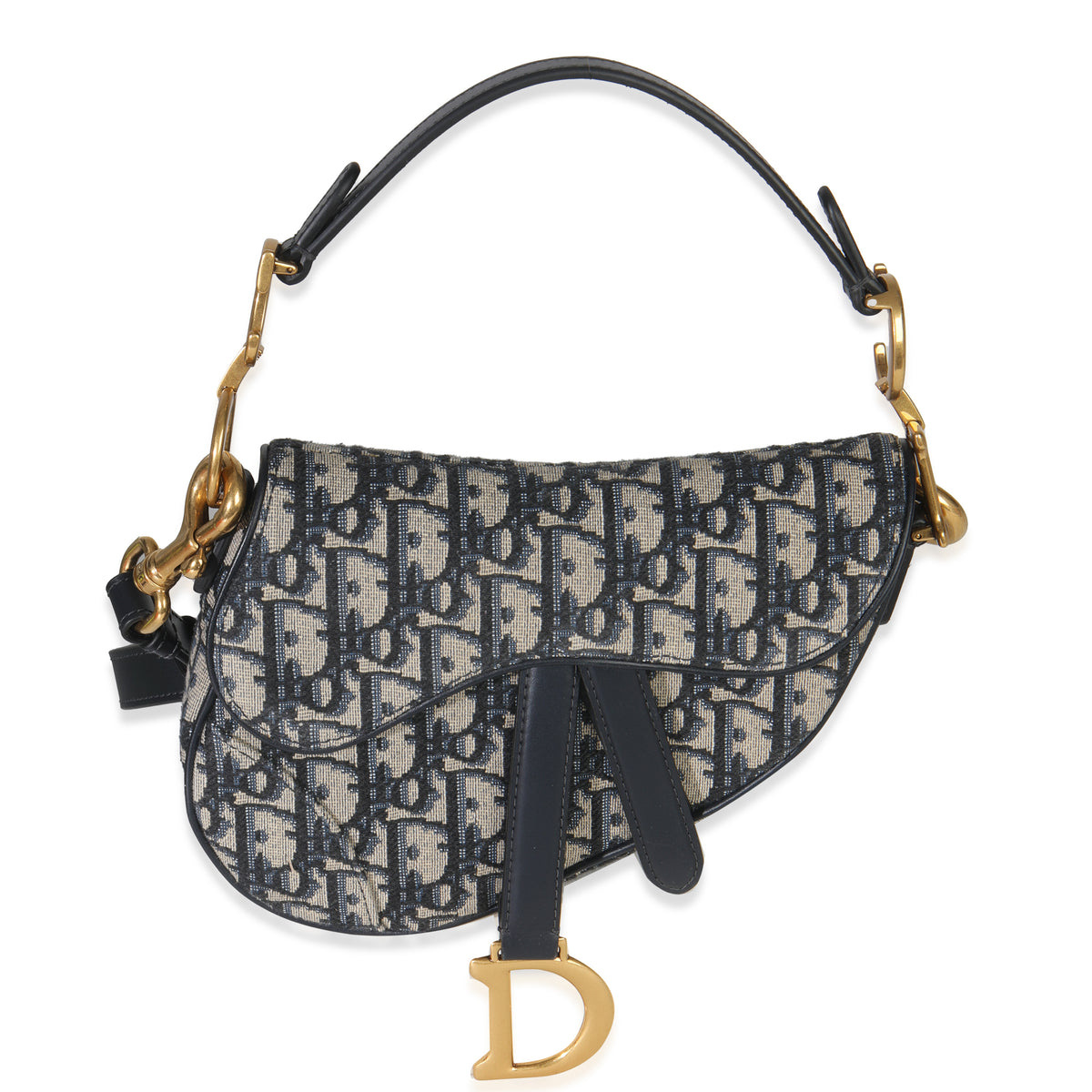 Christian Dior Blue Oblique Canvas Mini Saddle Bag Handbag fv