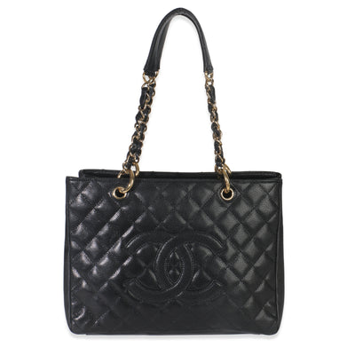 Black Quilted Caviar Grand Shopper Tote