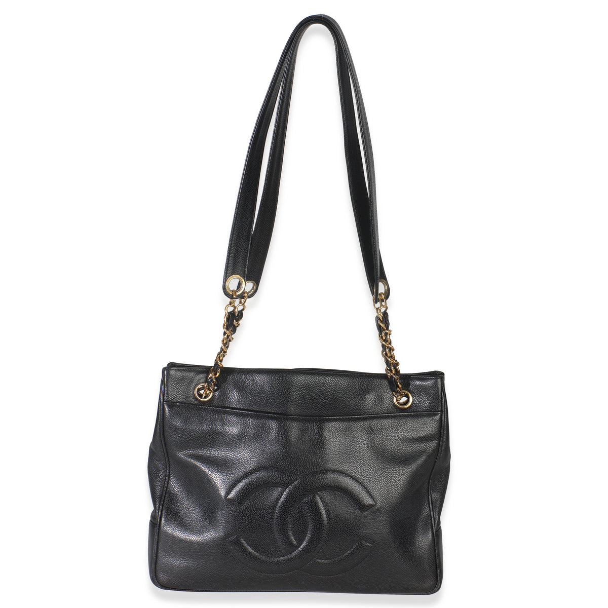 Chanel Vintage Black Jumbo CC Caviar Chain Tote Handbag av