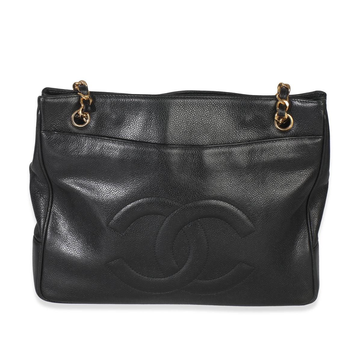 Chanel Vintage Black Jumbo CC Caviar Chain Tote Handbag fv