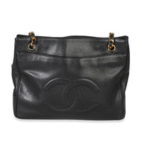 Chanel Vintage Black Jumbo CC Caviar Chain Tote Handbag fv