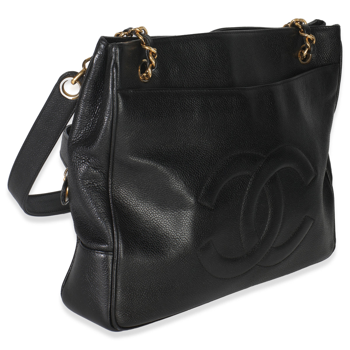 Chanel Vintage Black Jumbo CC Caviar Chain Tote Handbag pv