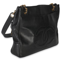 Chanel Vintage Black Jumbo CC Caviar Chain Tote Handbag pv