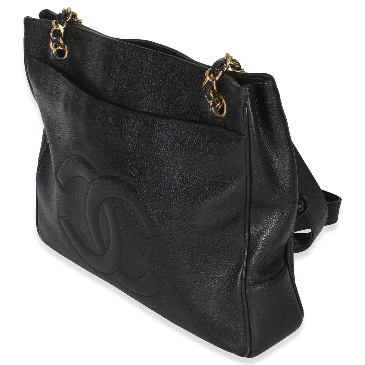 Chanel Vintage Black Jumbo CC Caviar Chain Tote Handbag sv