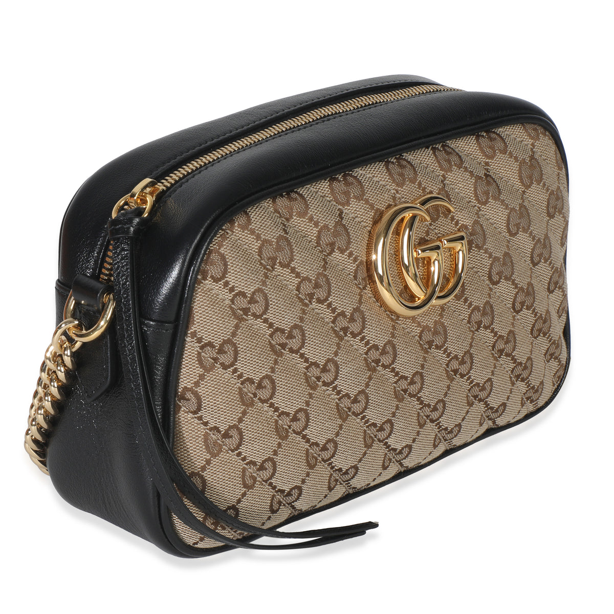 Beige Black Matelasse Diagonal Small GG Marmont Chain Shoulder Bag