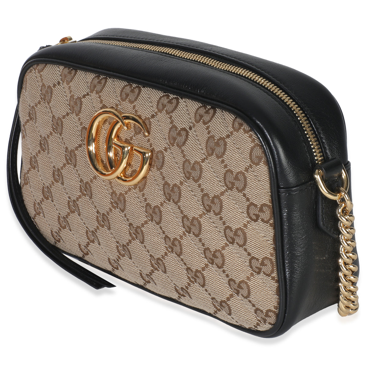 Beige Black Matelasse Diagonal Small GG Marmont Chain Shoulder Bag
