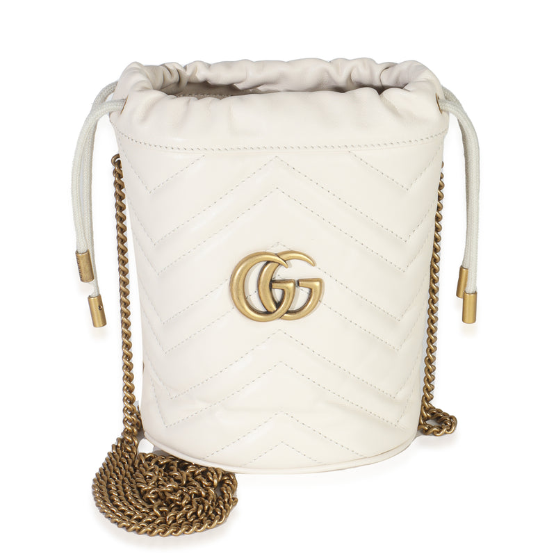 White Matelasse Calfskin GG Marmont Bucket Bag