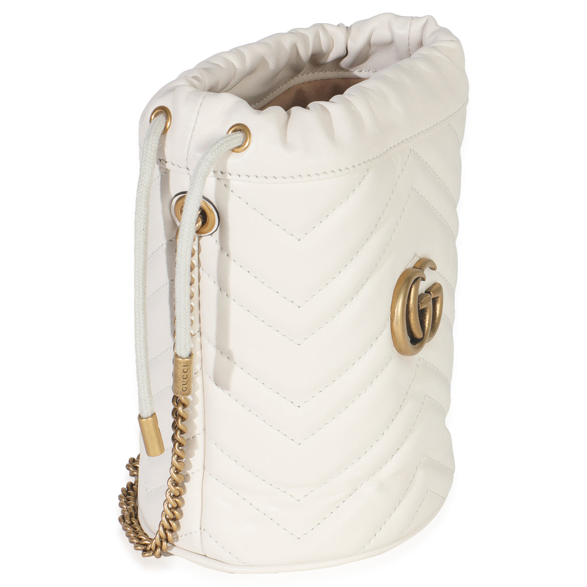 White Matelasse Calfskin GG Marmont Bucket Bag