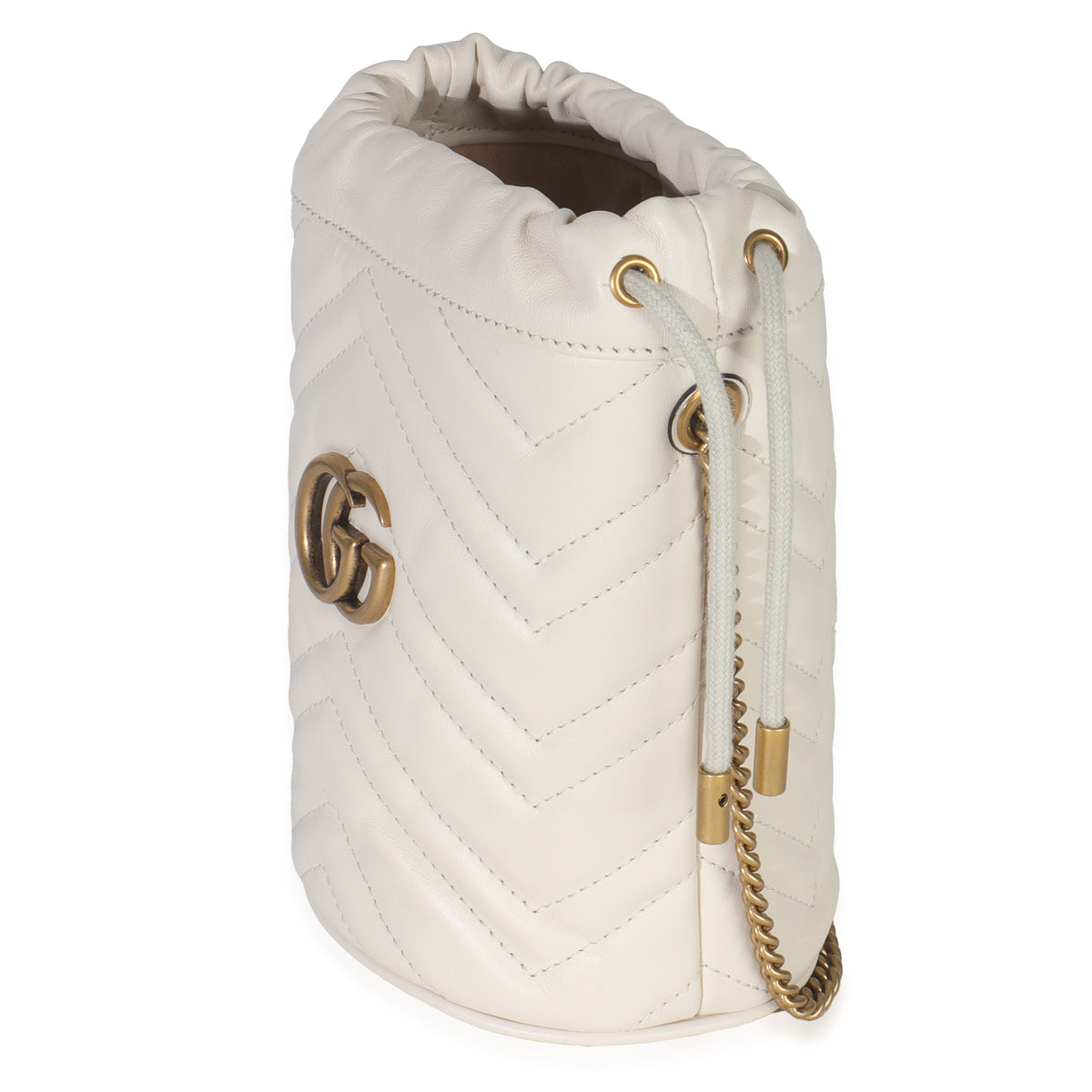 White Matelasse Calfskin GG Marmont Bucket Bag