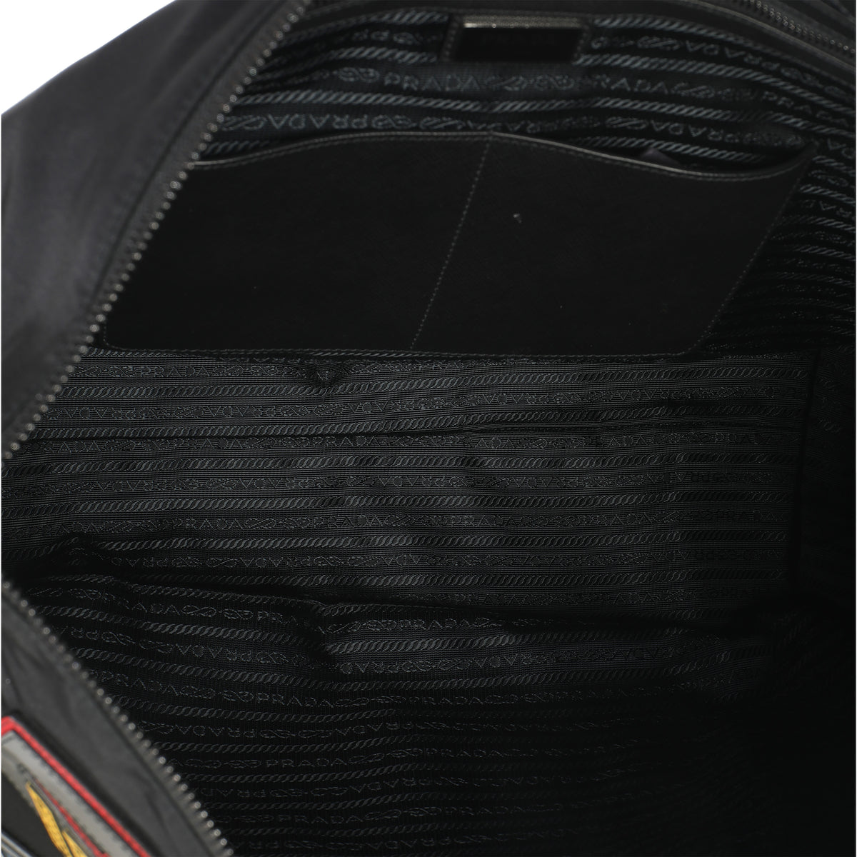 Black Nylon Multicolor Logo Patches Tote Bag