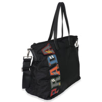 Black Nylon Multicolor Logo Patches Tote Bag