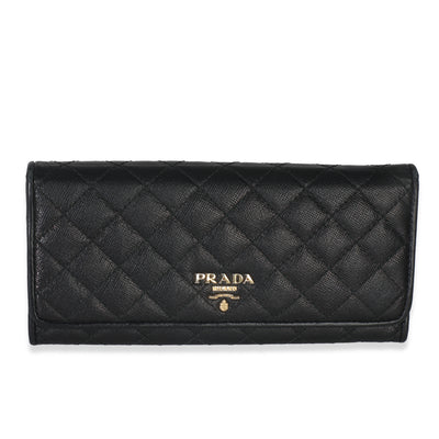 Black Quilted Leather Continental Flap Wallet