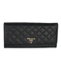 Black Quilted Leather Continental Flap Wallet
