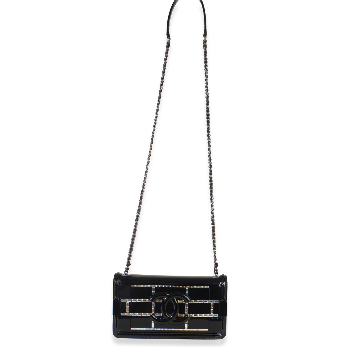 Chanel Black Plexiglass Patent Crystal Lego Brick Flap Bag Handbag av