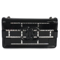 Chanel Black Plexiglass Patent Crystal Lego Brick Flap Bag Handbag fv