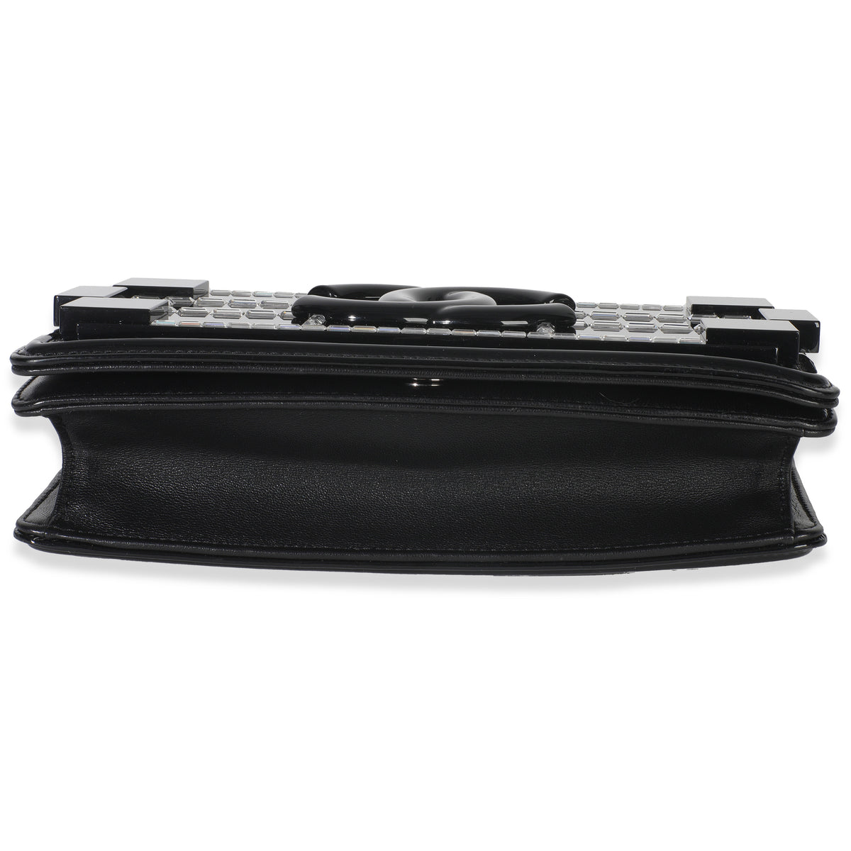 Chanel Black Plexiglass Patent Crystal Lego Brick Flap Bag Handbag stamp