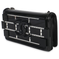 Chanel Black Plexiglass Patent Crystal Lego Brick Flap Bag Handbag sv
