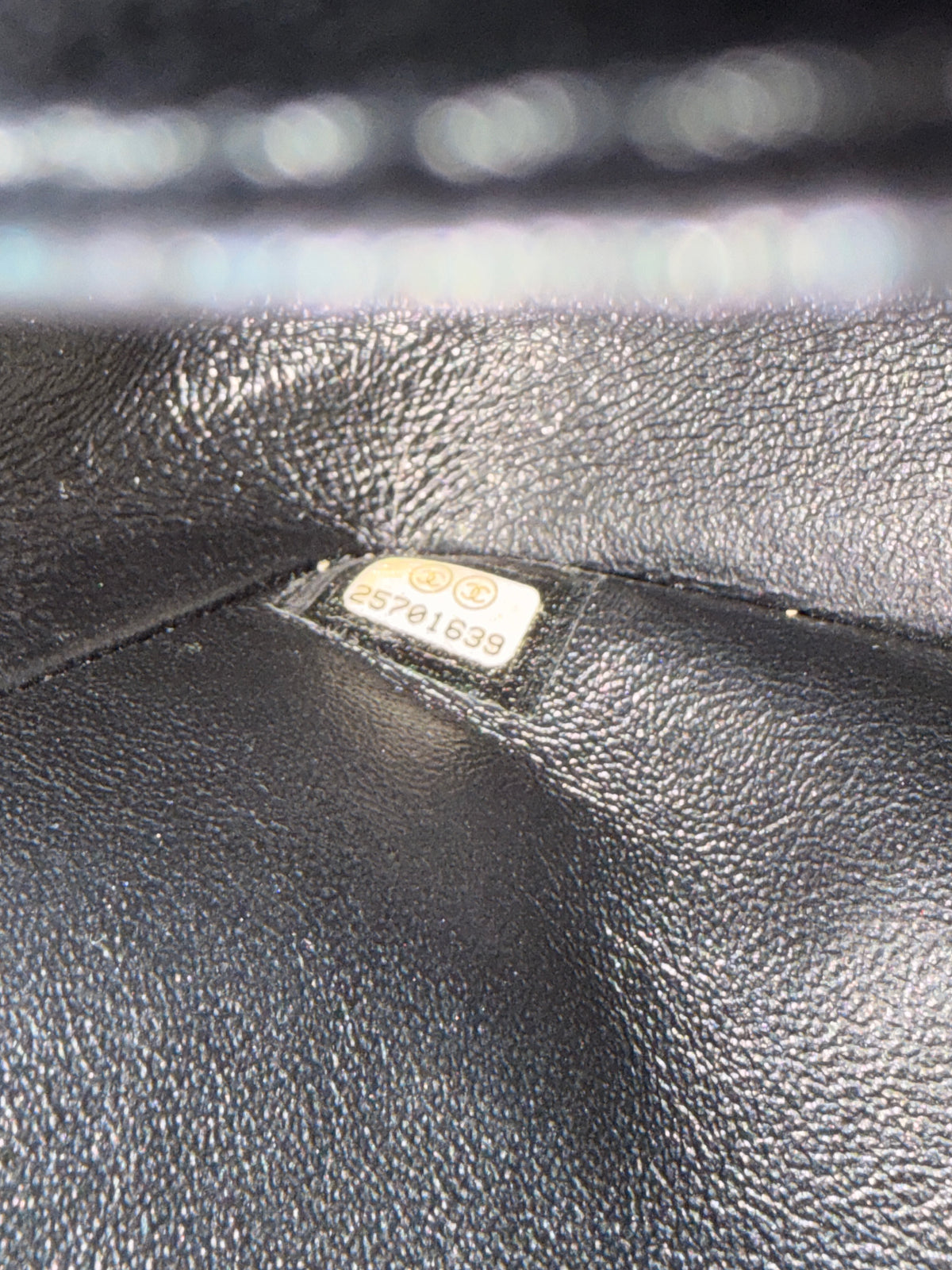 Black Metallic Chevron Crumpled Patent Small Classic Double Flap Bag