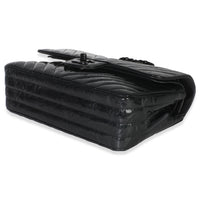 Black Metallic Chevron Crumpled Patent Small Classic Double Flap Bag