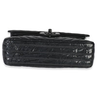 Black Metallic Chevron Crumpled Patent Small Classic Double Flap Bag