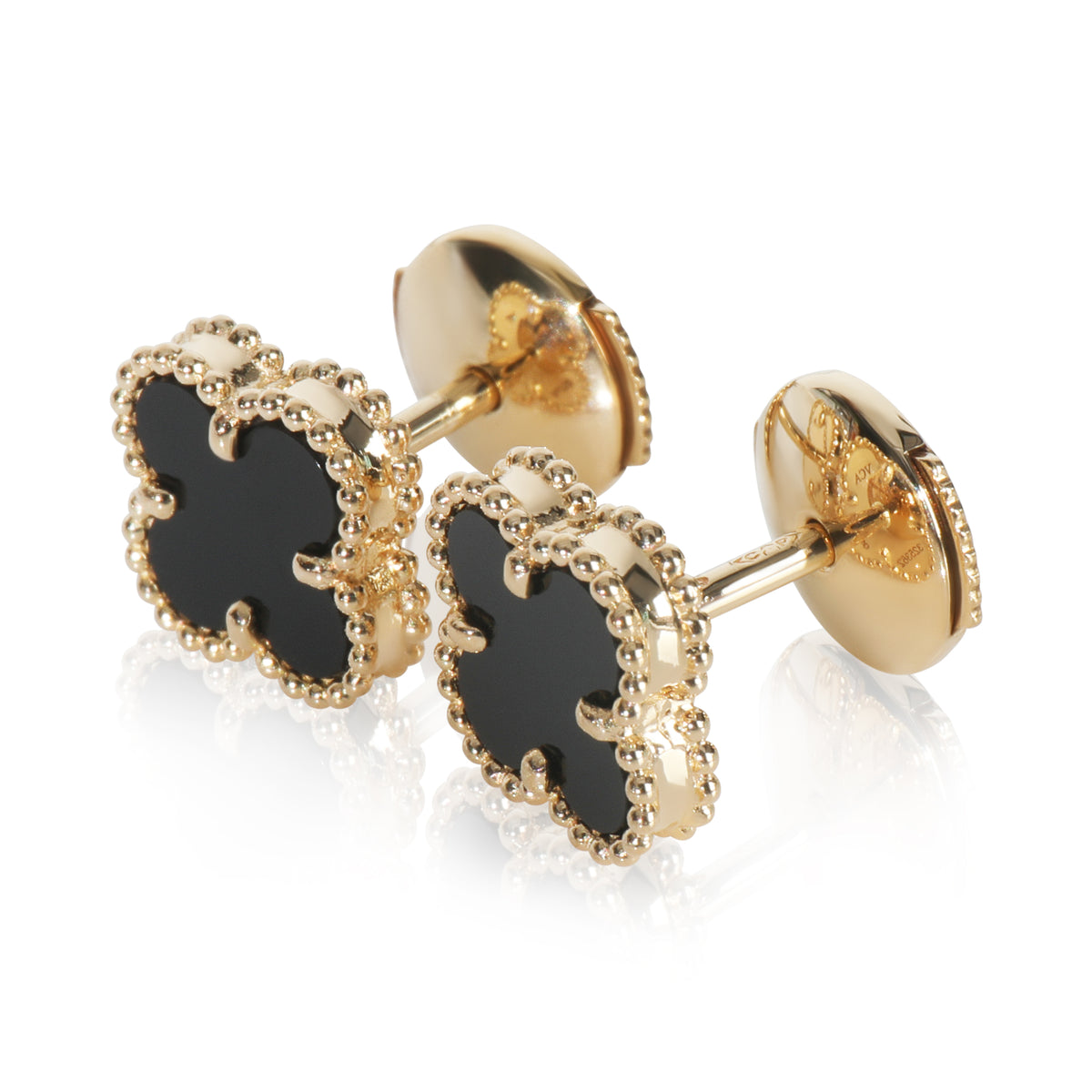 Yellow Gold Onyx Sweet Alhambra Earrings