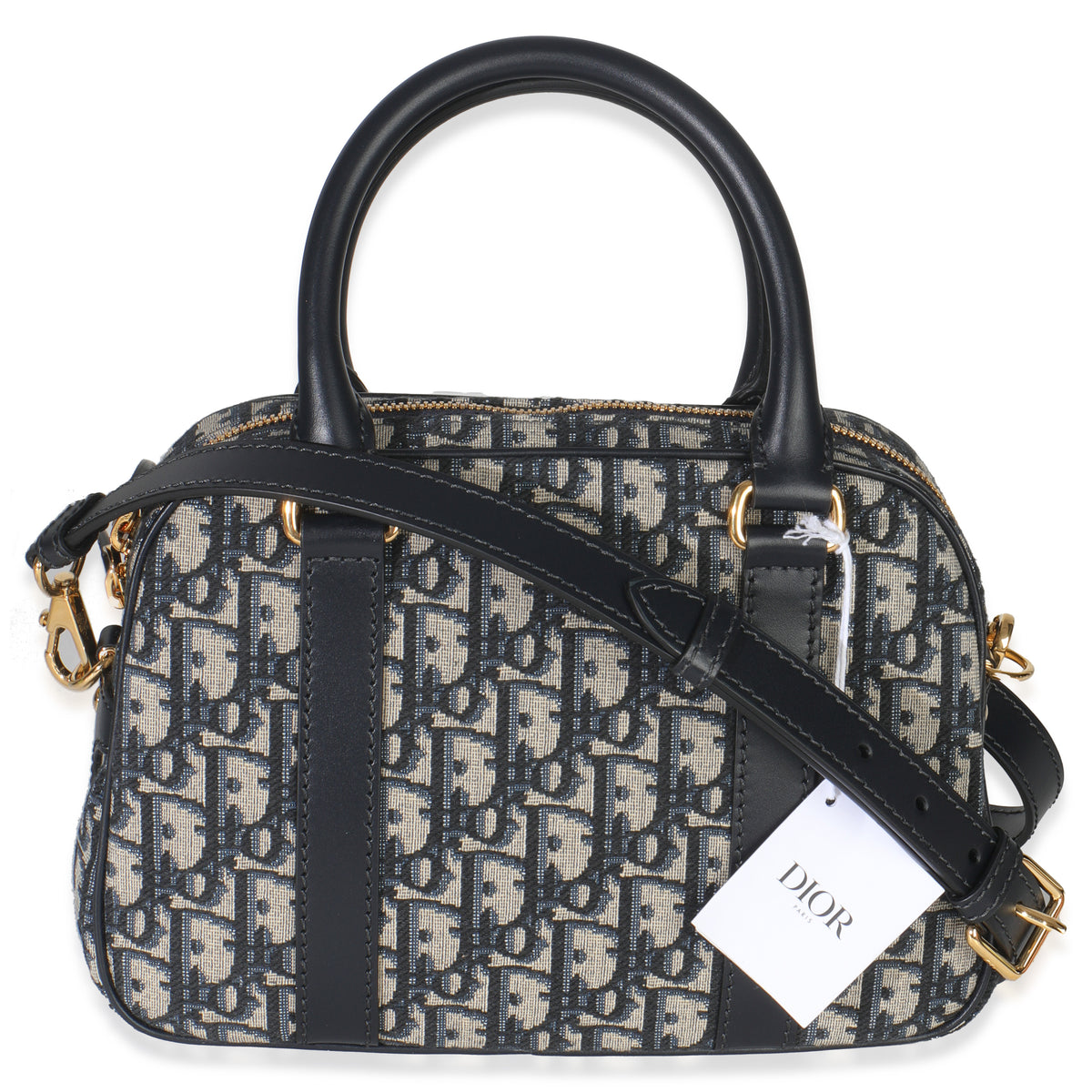 Christian Dior Navy Oblique Canvas Small D Vibe Bowling Bag Handbag bv