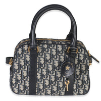 Christian Dior Navy Oblique Canvas Small D Vibe Bowling Bag Handbag fv