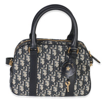 Christian Dior Navy Oblique Canvas Small D Vibe Bowling Bag Handbag fv