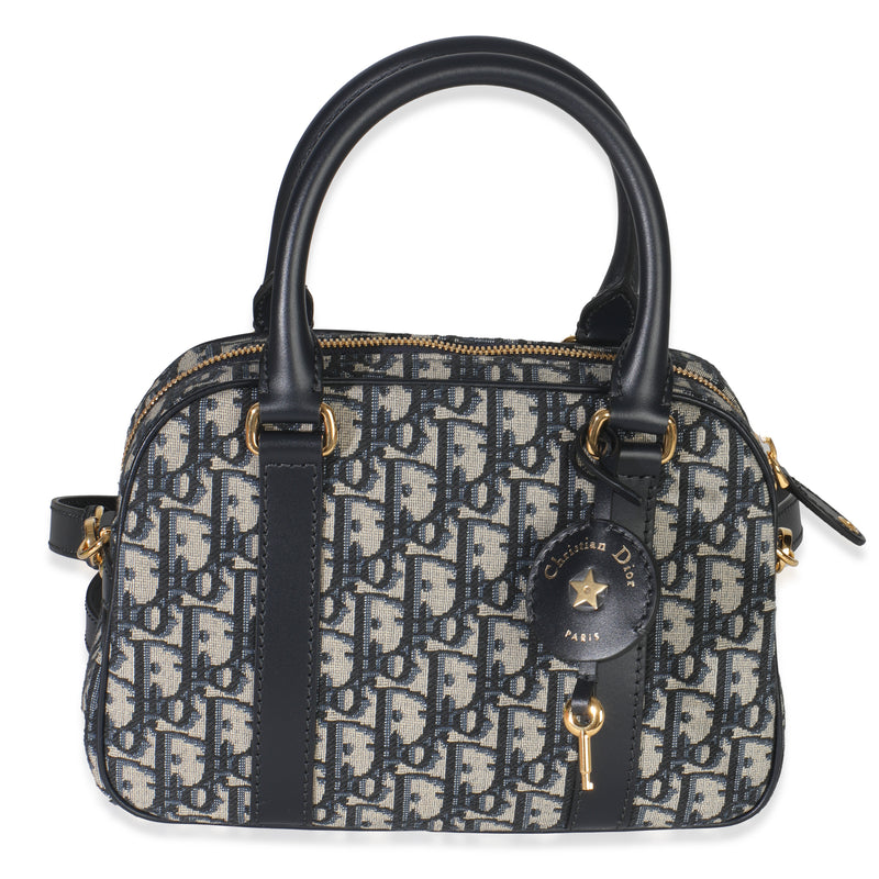 Christian Dior Navy Oblique Canvas Small D Vibe Bowling Bag Handbag fv