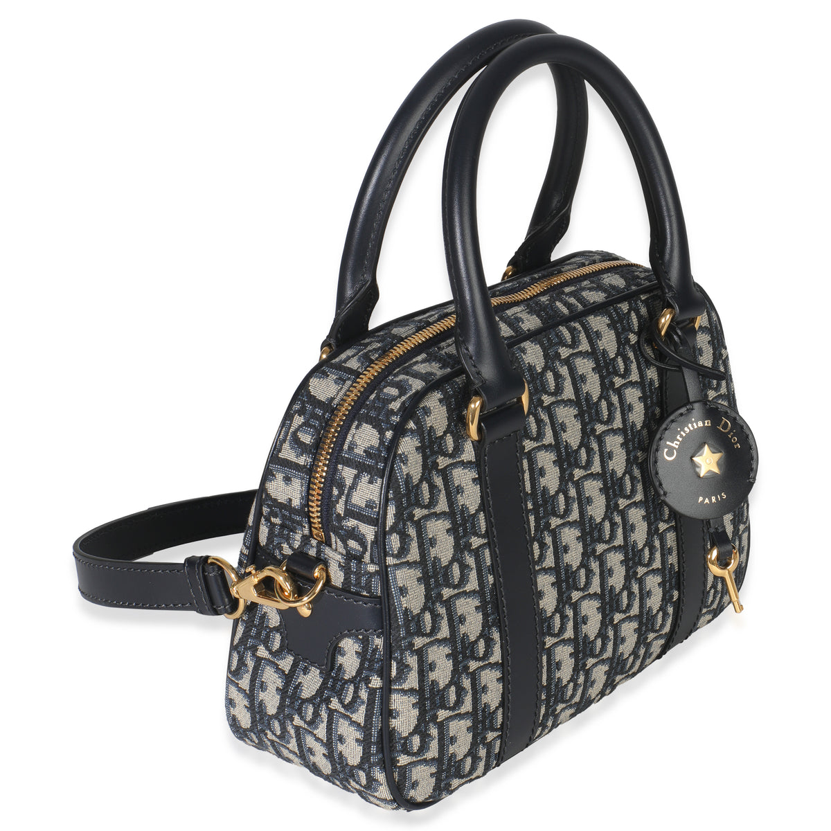 Christian Dior Navy Oblique Canvas Small D Vibe Bowling Bag Handbag pv