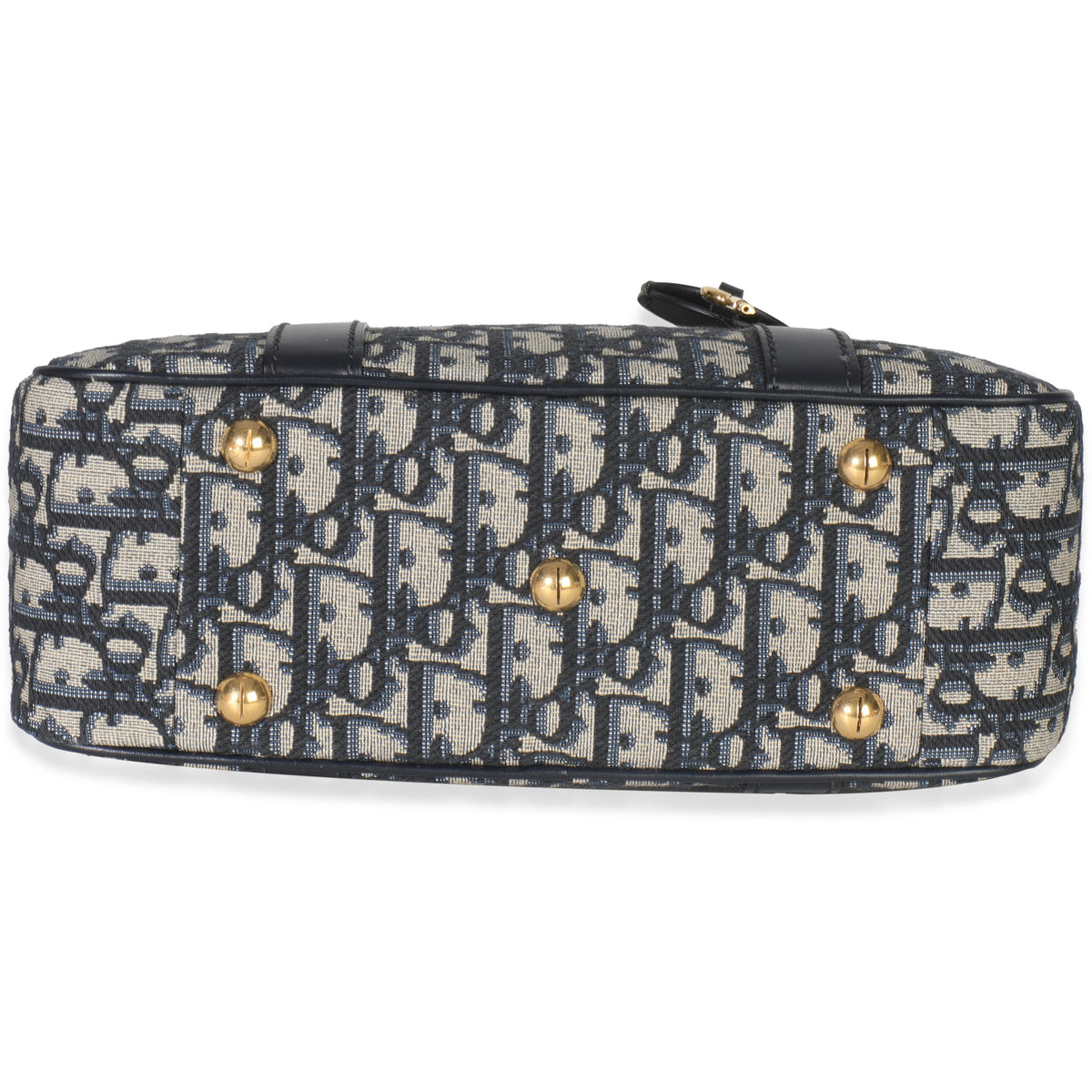 Christian Dior Navy Oblique Canvas Small D Vibe Bowling Bag Handbag stamp