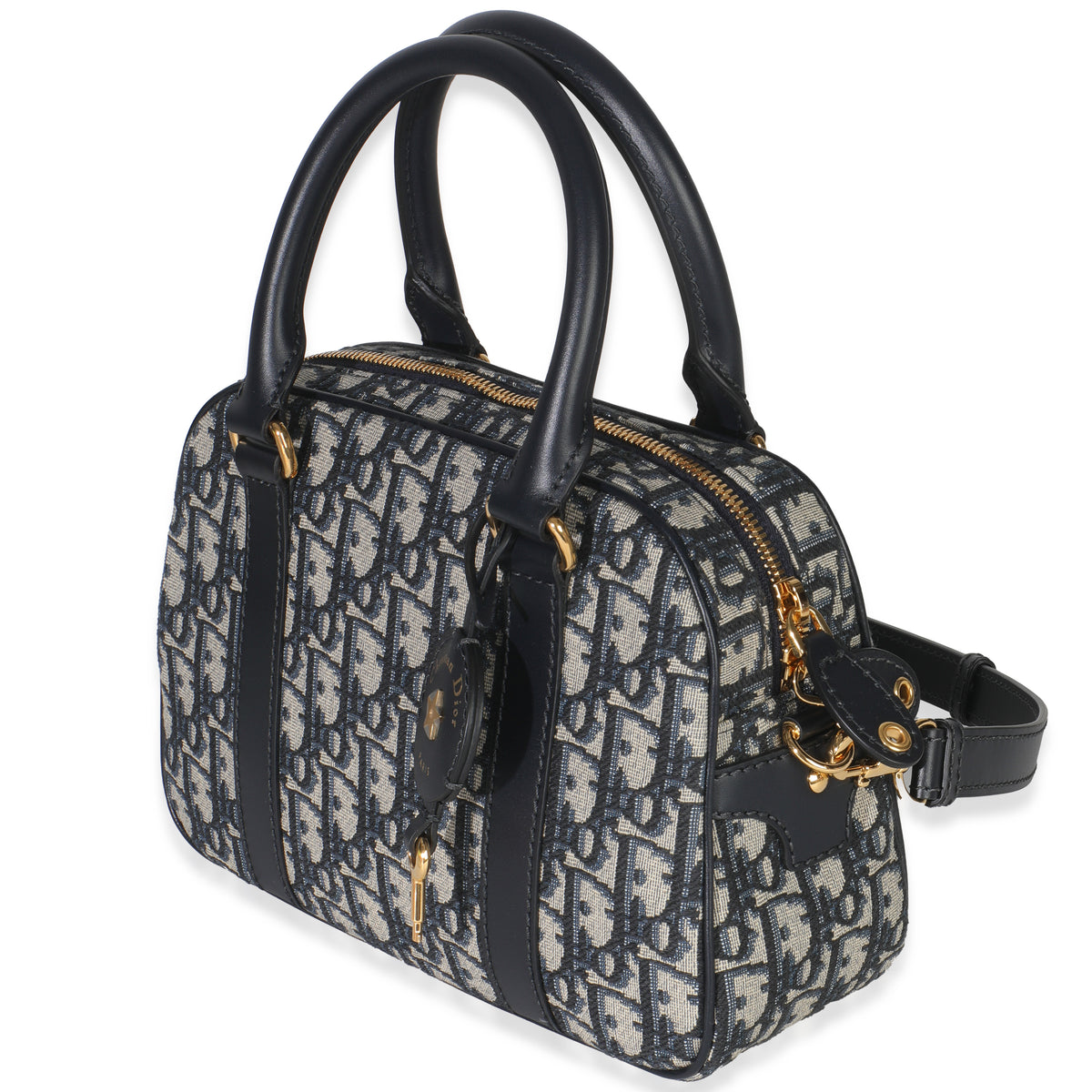 Christian Dior Navy Oblique Canvas Small D Vibe Bowling Bag Handbag sv