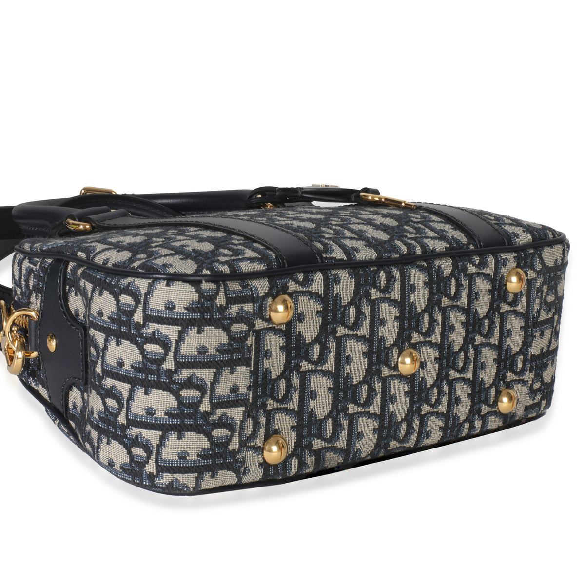 Christian Dior Navy Oblique Canvas Small D Vibe Bowling Bag Handbag clasp