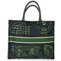 Green Canvas Embroidered Animals Elephant Large Book Tote