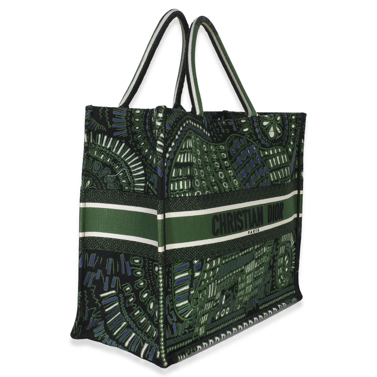 Green Canvas Embroidered Animals Elephant Large Book Tote