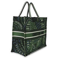 Green Canvas Embroidered Animals Elephant Large Book Tote
