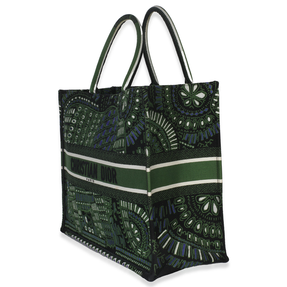 Green Canvas Embroidered Animals Elephant Large Book Tote
