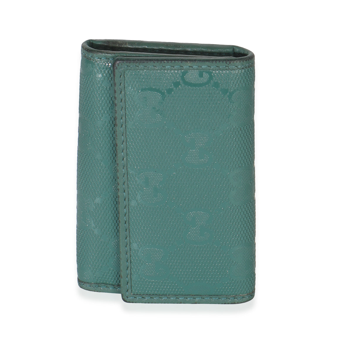 Gucci Green Embossed GG Leather Key Holder fv