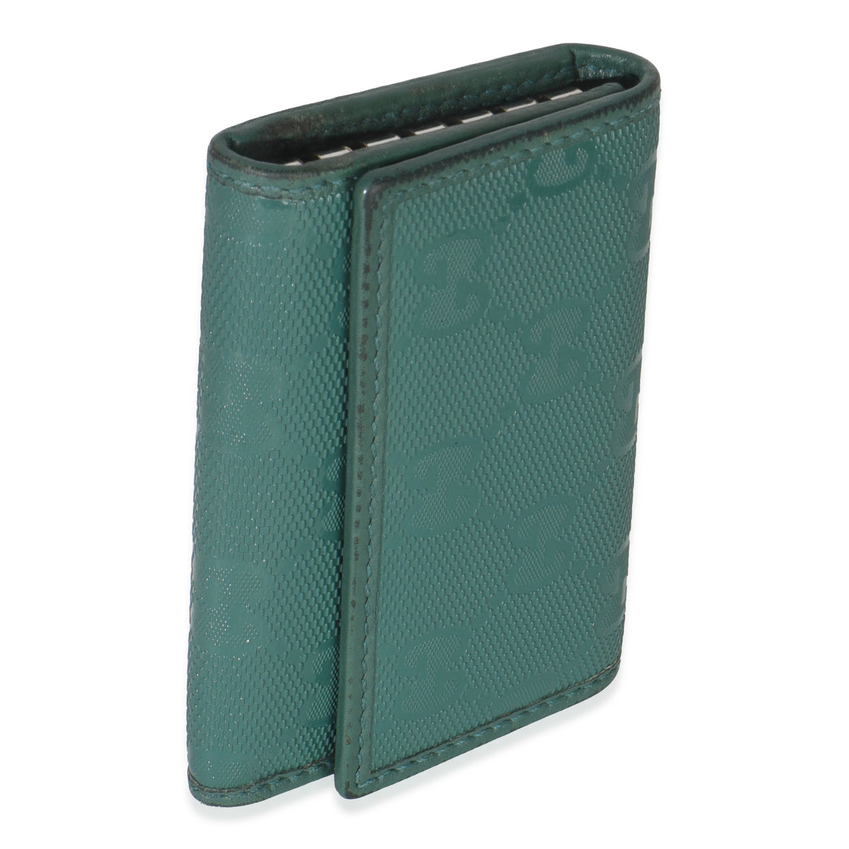 Gucci Green Embossed GG Leather Key Holder pv