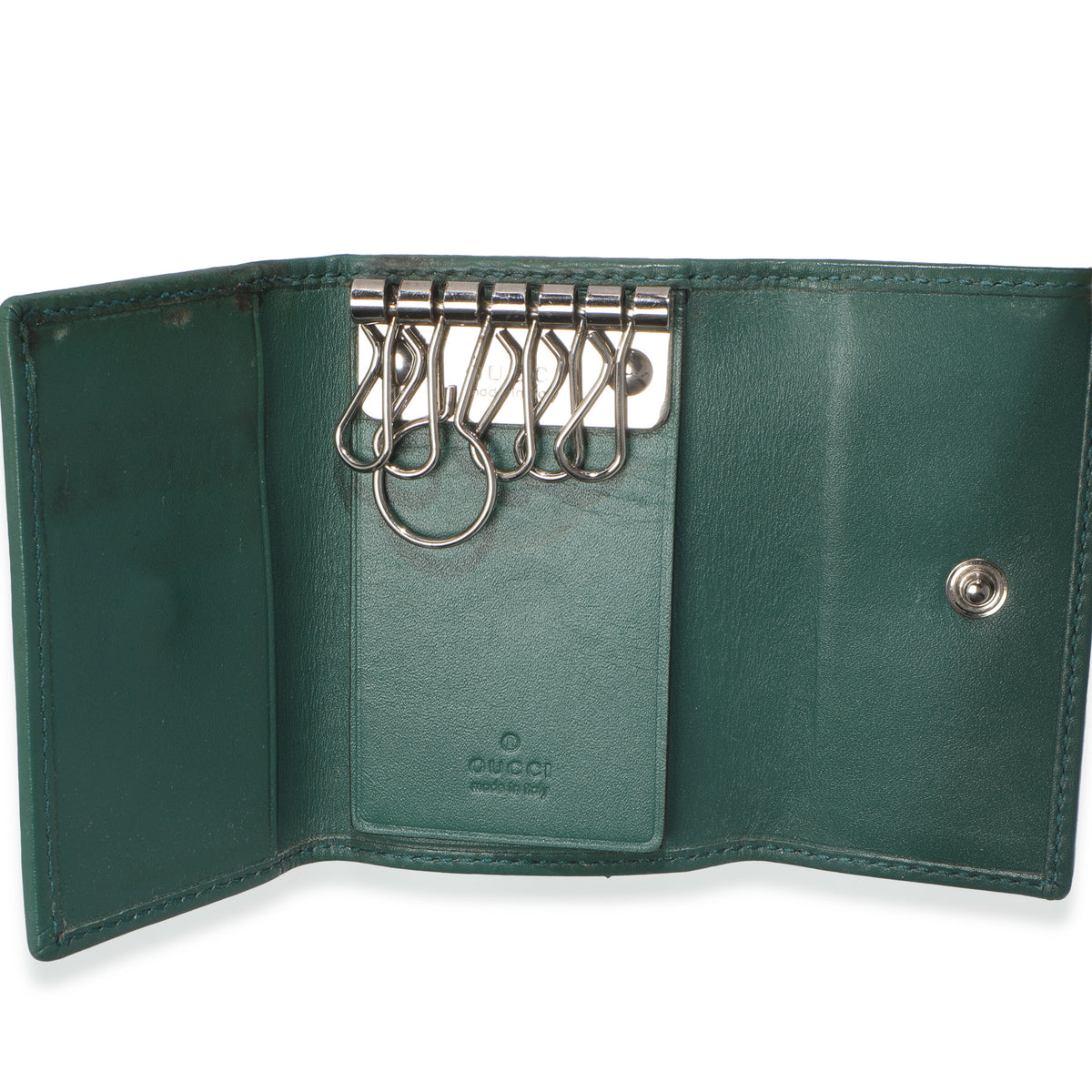 Gucci Green Embossed GG Leather Key Holder stamp