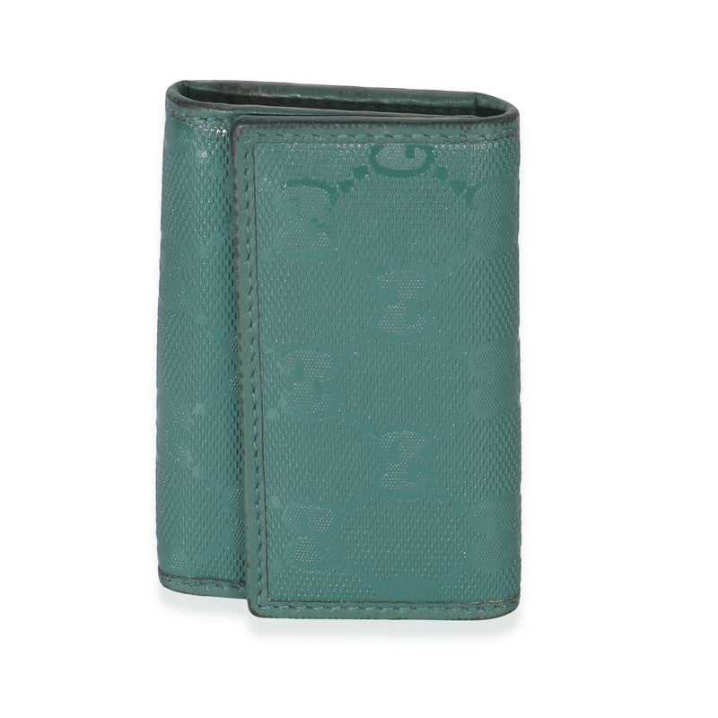 Gucci Green Embossed GG Leather Key Holder fv