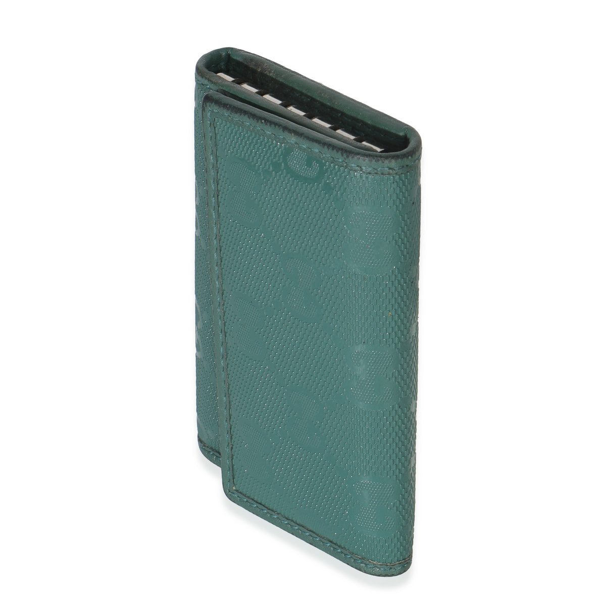 Green Embossed GG Leather Key Holder