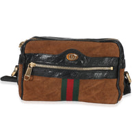 Brown Suede Vintage Web Mini Ophidia Crossbody Bag