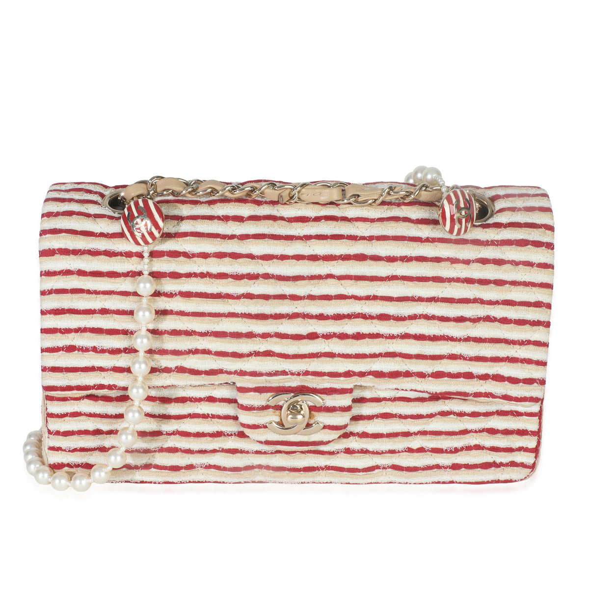 Red White Quilted Jersey Medium Coco Sailor Flap Bag