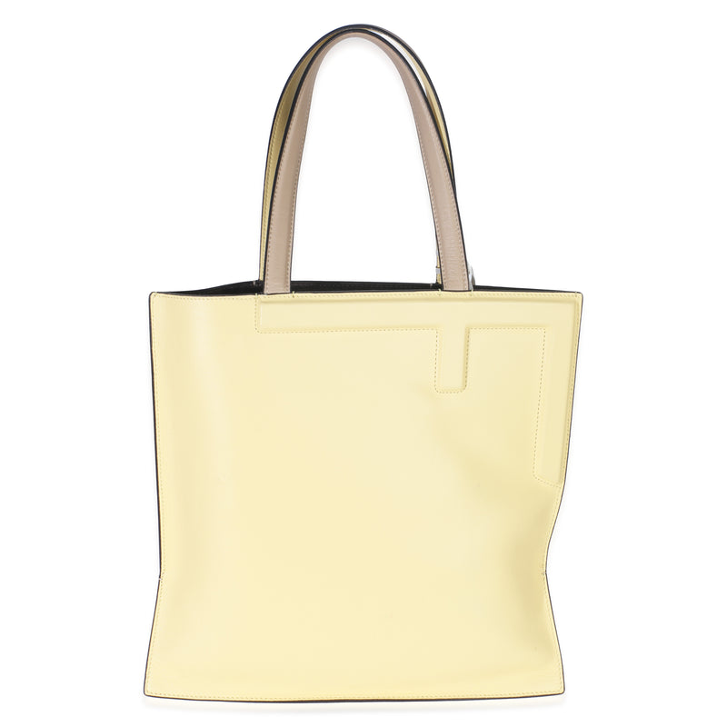 Beige Light Yellow Smooth Calfskin Medium Flip Tote